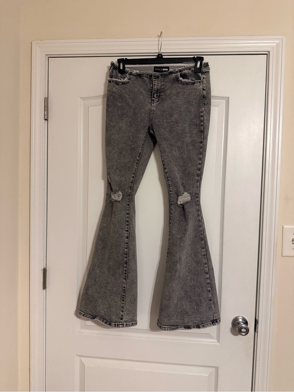 Grey Distressed Flare Jeans - Women